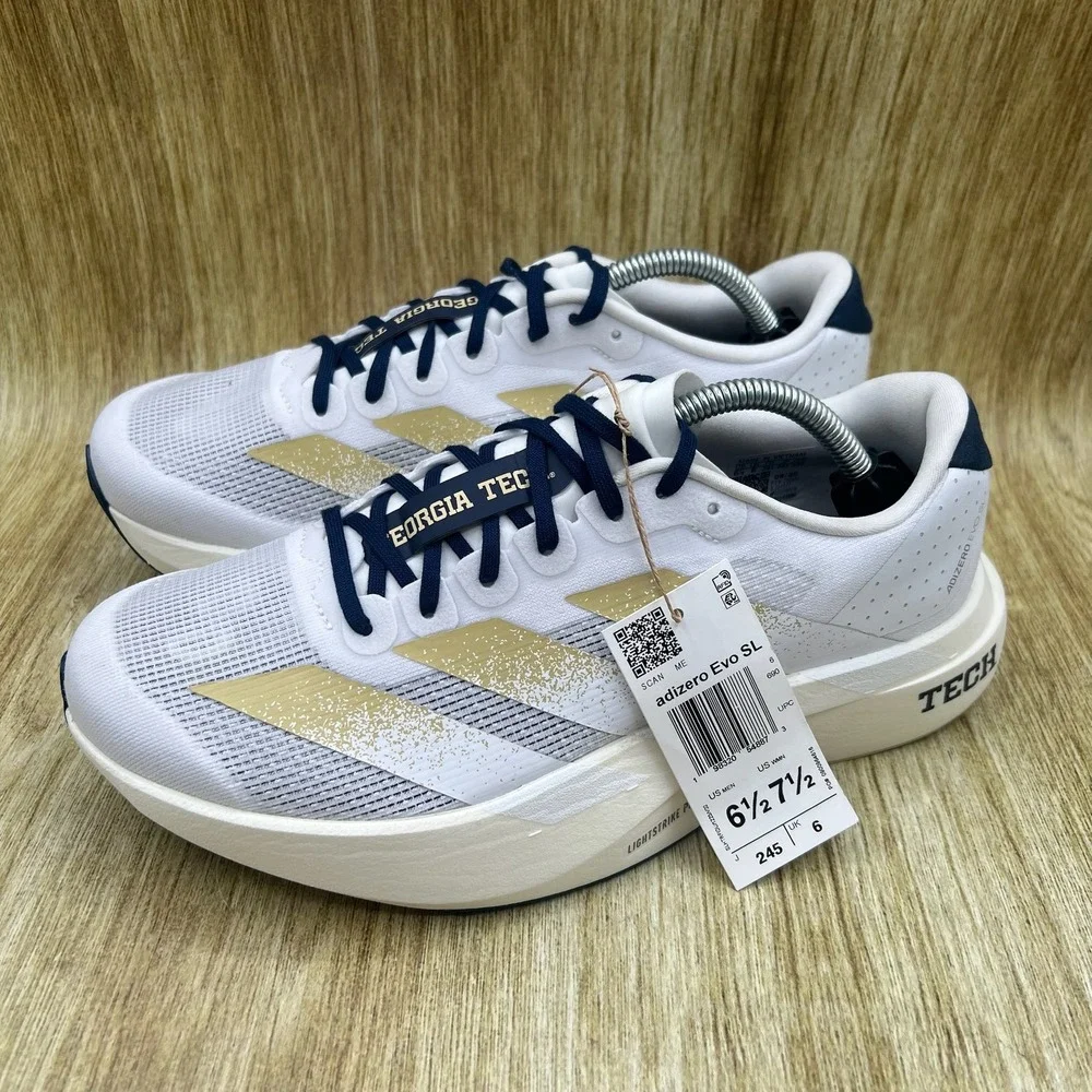Adidas Adizero Evo SL Georgia Tech Mens 6.5 Womens 7.5 White Gold Running JQ4577